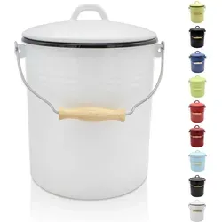 Krüger Mülleimer mit Deckel 5 l - Haushaltszubehör, eleganter Mülleimer aus Stahlemaille in Weiß, ideal für kleine Räume und bietet einen hygienischen Deckel.