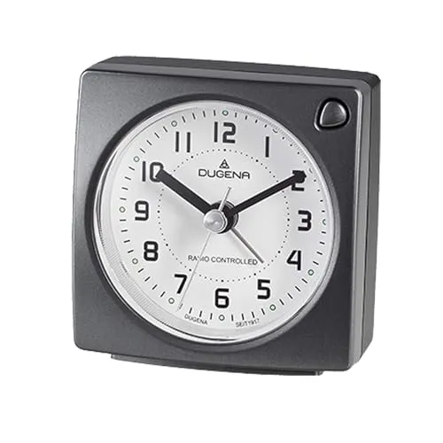 Dugena Funkwecker Uhr Unisex - Weiß 4460942 - Wecker für Schlafzimmer und Kinderzimmer, mit klassischem Design und 12-Stunden-Anzeigeformat. Batteriebetrieben und mit Funkuhrwerk für präzise Zeitangaben.