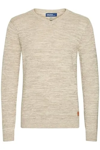 Blend BHDansel Herren Strickpullover Feinstrick Pullover mit V-Ausschnitt Rippbündchen Baumwollmischung Regular fit, Größe:2XL, Farbe:Bone White (70016)