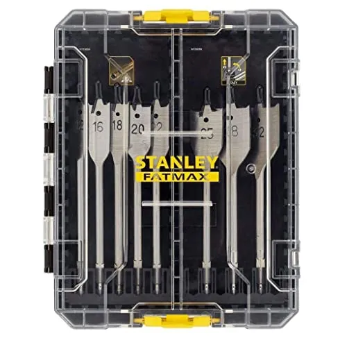 Stanley FatMax 8-tlg. Flachbohrer-Set STA88556 (für viele gängige Anwendungen, im handlichen ToughCase, über robuste Clips stapelbar)