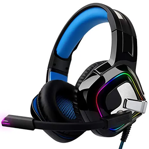 August EPG100 Gaming Kopfhörer für PC/PS4/Mac - Stereo Gaming Headset mit RGB-LED Licht Rauschunterdrückung Mikrofon 50mm Treiber Flip-Stummschaltung 4D Surround Sound 3,5mm Kabel–für Xbox One