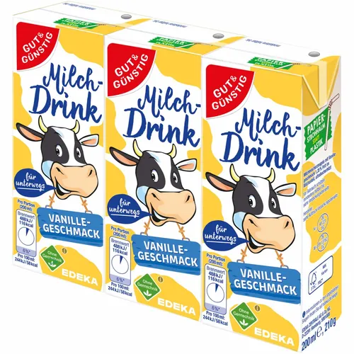 Gut&Günstig Vanillemilch mit fettarmer Milch und Papier-Trinkhalm 3x200ml