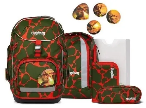 ergobag Schulranzen Pack Set FeuerspeiBär - Schulranzen aus 100% recyceltem Polyester, ergonomisch gestaltet für besten Tragekomfort und ideal für umweltbewusste Schüler.