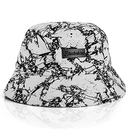 Blackskies® Fenrir Bucket Hat | Unisex Sonnenhut Fischerhut Anglerhut Herren Damen Schwarz Marmor