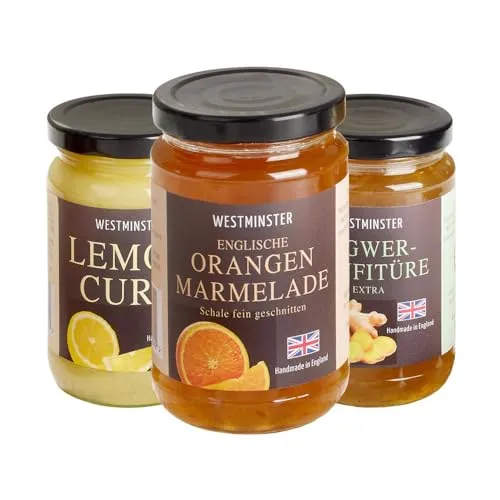 Westminster | Marmeladen Probierset 3er-Set | Orangen-Marmelade | Ingwer-Konfitüre | Lemon Curd | gesamt ca. 991g