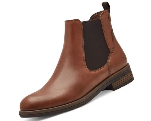TAMARIS Chelseaboots für Damen, Gr. 41, braun (cognac) - Wanderschuhe aus Lederimitat mit elastischem Einsatz, wärmendem Innenmaterial und veganer Verarbeitung – ideal für stilvolle Outdoor-Aktivitäten.