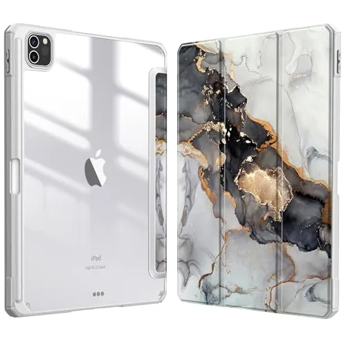 Fintie Hybrid Hülle für iPad Pro 11 2022/2021 (3./4. Generation) mit Stifthalter - Stoßfeste Schutzhülle mit transparenter Hartschale auf der Rückseite für iPad Pro 11 2020/2018, Trüber Marmor