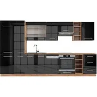 Vicco Küchenzeile Fame-Line, Anthrazit Hochglanz - Moderne Küchenzeile in Anthrazit Hochglanz und Goldkraft Eiche, inklusive Arbeitsplatte und Montagematerial. Ideal für stilvolle Küchen mit viel Stauraum und Funktionalität.