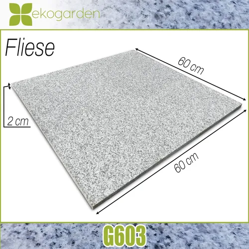 Terrassenplatte Fliese Granit Platte Naturstein hellgrau geflammt 60x60x2cm