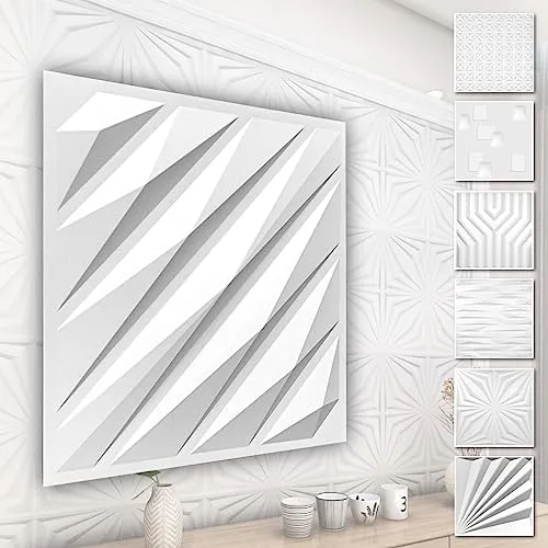 HEXIM 3D Wandpaneele, PVC Kunststoff weiß - Abstrakt Design Paneele 50x50cm Wandverkleidung (5QM HD136) Qualität Dekor Schlafzimmer