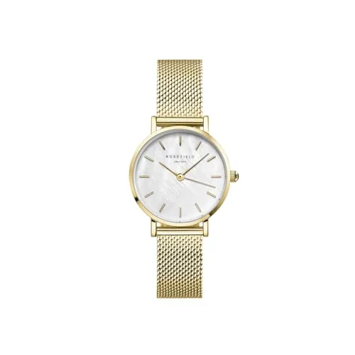 ROSEFIELD Quarzuhr Studio The Small Edit Meshband Goldfarben - Elegante Armbanduhr für Frauen mit präzisem japanischen Quarzwerk und kratzunempfindlichem Mineralglas, ideal für stilbewusste Damen.