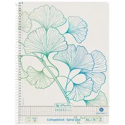 Herlitz Spiralblock A4 GREENline - 70 Blatt Recycling-Papier, karierte Lineatur 28 mit Ginkgo-Motiv und Mikroperforation