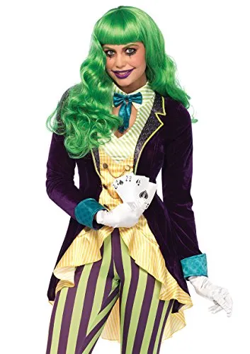 Leg Avenue 85589 - Kostüm Set Böse Schwindler für Damen - Stylisches Kostüm mit Samt- und Satinjacke sowie gestreiften Leggings. Ideal für Fasching, Größe S (EUR 34-36). Pflegeleicht und bügelfrei für den perfekten Auftritt.