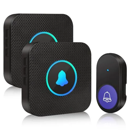 Funkklingel, IP55 Funk klingel Set,Wasserdicht Aussen,Kabellose Türklingel Set mit 400m Reichweite, Wasserdicht Klingel Haustür mit 2 Empfänger & 1 Sender,55 Melodien,LED Anzeige