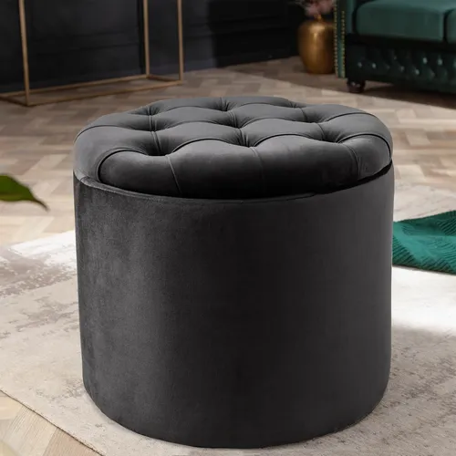 Hocker MODERN BAROCK - 50cm - grau - Samt - Ottomane & Fußhocker mit praktischem Stauraum, ideal für Schlafzimmer und stilvolle Akzente im Barock-Stil.