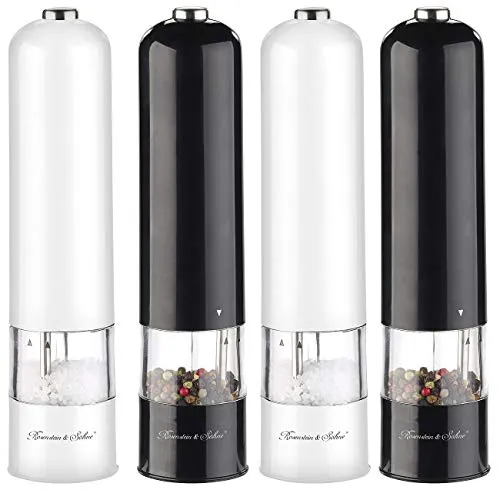 Rosenstein & Söhne Gewürzmühlen: 4er-Set elektr. Salz- & Pfeffermühle, Keramik-Mahlwerk, Licht, 22,5 cm (Elektronische Pfeffermühle, 2er-Set Elektr. Salz, Elektrischer)