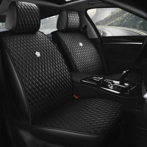 Red Rain Luxus-Autositzbezüge, Leder, für Vorder- und Rücksitz, mit Airbag-kompatibel, 9 Stück, Universal-Leder-Sitzbezüge, passend für Auto, SUV, B-Schwarz