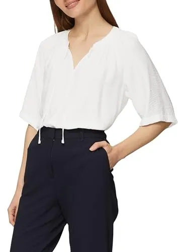 s.Oliver Strukturierte Bluse im O-Shape mit Raffdetails - Damenbluse in Creme, entspannte O-Shape Passform mit raffinierten Details und Stehkragen, ideal für lässige und elegante Looks.