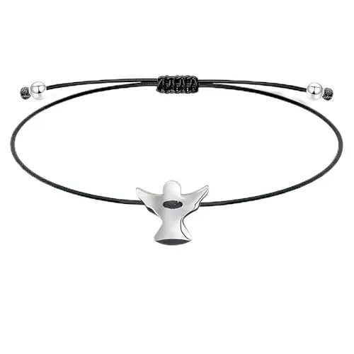 SENLINLU Schutzengel Armband, Schutzengel Armband Silber, Glücksarmband, Freundschaftsarmband, aus schwarz Stoff mit Metall Anhänger für Frauen & Mädchen