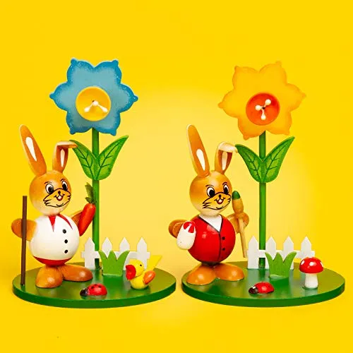SIKORA OD11 Osterhasen Figuren Ostergarten mit farbenfrohen Frühlings Blumen H: 13 cm, Farbe/Modell:Osterhasen 2er Set mit Osterglocken
