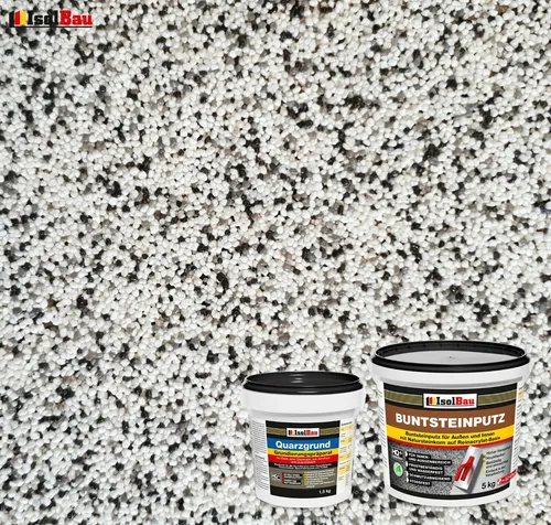 Buntsteinputz SET Mosaikputz BP10 (weiss, grau, schwarz) 5kg + Quarzgrund 1,5 kg