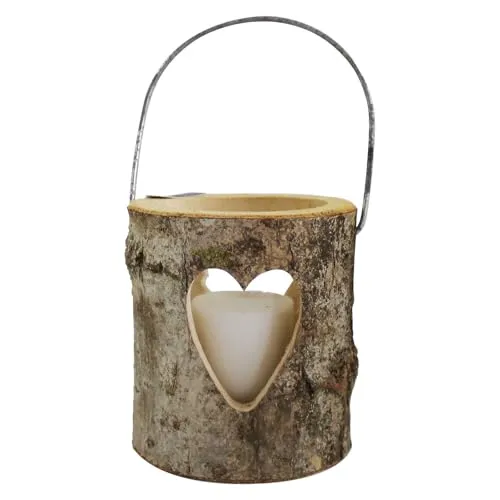 Holz Deko Laterne mit Herz – Größe S – Natürliches Licht für drinnen & draußen