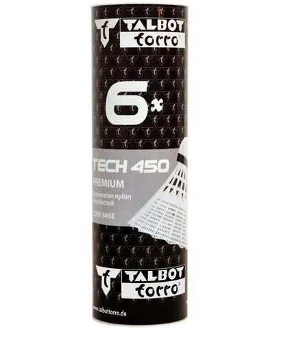 Talbot Torro Badmintonbälle Tech 450 Nylon weiss Dose 6er, Geschwindigkeit: schnell