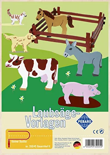 Pebaro 350/4S Laubsägevorlage Bauernhof II, 3mm Sperrholz DIN A 4, Motiv vorgedruckt, aussägen mit Laubsägebogen, basteln, anmalen, fertig, Basteln mit Holz, Geschenkidee
