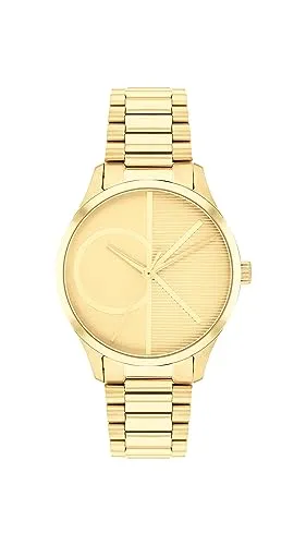 Calvin Klein Iconic MESH Quarzuhr - 35MM - Armbanduhren für Damen, elegante Quarz-Uhr mit goldfarbenem Edelstahl-Mesh-Armband und charakteristischem CK-Logo, wasserabweisend bis 3 bar.