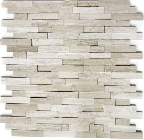 Splitface Marmor Mosaik Steinwand hellgrau - Boden- & Wandfliesen aus frostsicherem Marmor, ideal für dekorative Akzente in Badezimmer, Küche und Wohnräumen.
