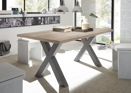 Esstisch Eiche sägerau in Graphitoptik - 180x90 cm - Tische & Stehtische im Industrial Style, ideal für moderne Essbereiche. Robuste Bauweise und elegantes Design für ein stilvolles Ambiente.