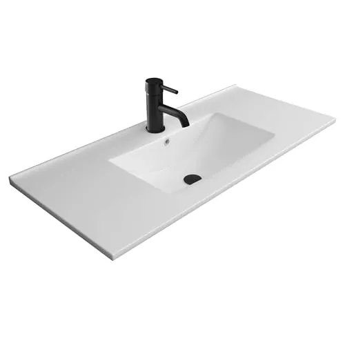 Alpenberger Waschbecken Badezimmer Waschtisch 90 cm - Waschplätze: Elegantes eckiges Handwaschbecken mit Nano-Beschichtung für einfache Reinigung und langanhaltende Hygiene, ideal für moderne Badezimmer.