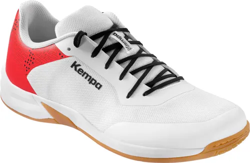 Kempa Herren Kourtfly Three Handball-Schuhe, weiß/rot, 42 EU - Herren-Sneaker mit atmungsaktivem Obermaterial und spezieller Gummisohle für optimalen Halt und besten Grip auf Hallenböden.