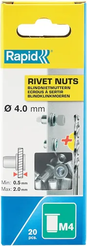 Rapid Nietmuttern M4 0,5-2mm Klemmbereich 20 Stk für Nietmutternzange Stahl