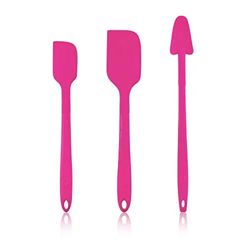 Kochblume Schaber-Set - Restelöffel L & Design Teigschaber L & Design Teigschaber M 3er Set | Premium-Silikon | Hitzbeständig | Spülmaschinenfest | Farbe: pink