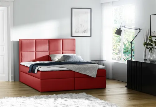 Boxspringbett MEDIANO 120x200cm in Rot mit Bettkasten - Kompaktes Boxspringbett mit beidseitig aufklappbaren Bettkästen und hochwertiger 7-Zonen-Taschenfederkernmatratze. Ideal für Schlafzimmer mit Stil und Funktionalität.