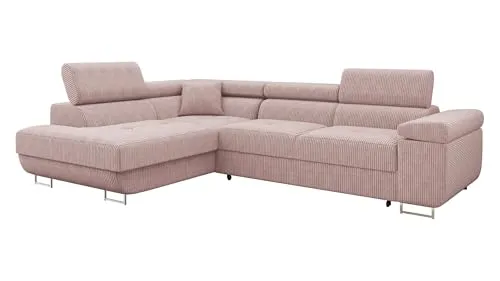 Mirjan24 Ecksofa Torezio Cord mit Bettkasten - Ecksofa mit Schlaffunktion und Bettkasten, ideal für kleine Räume. Einstellbare Kopfstützen sorgen für höchsten Komfort und eine gemütliche Atmosphäre.