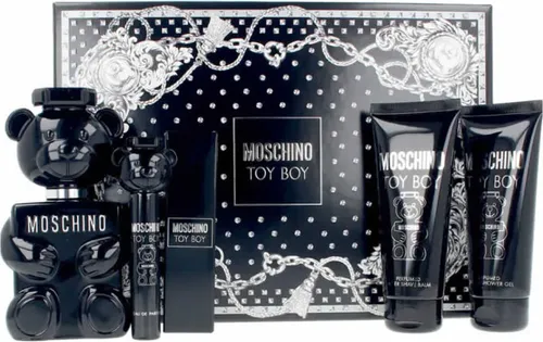 Moschino Toy Boy EDP Geschenkset 100ml + 10ml + Duschgel + After Shave Balm - Herrendüfte mit elegantem, klassischem Duft. Ideal für den stilbewussten Mann, der Wert auf Qualität legt. Enthält EDP, Duschgel und After Shave Balm für ein komplettes Pflegeerlebnis.