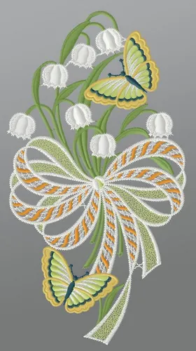 Produktbild Plauener Spitze® Fensterbild Maiglöckchenstrauß mit Schleife, HxB 31x16cm