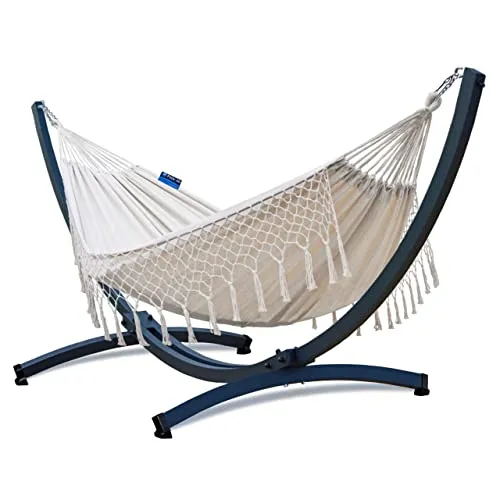 Potenza Outdoor Hängematte mit Tytan Gestell für 2 Personen – XXL Baumwolle Hängematte 220x160 cm