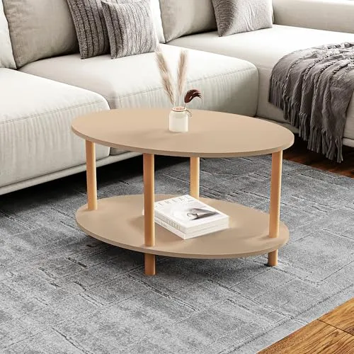 [en.casa] Couchtisch Højreby - Ovaler Sofatisch mit Ablage - Beistelltische fürs Wohnzimmer mit elegantem Design und praktischer Ablagefläche für Ordnung. Robuste Buchenholzbeine sorgen für Stabilität und Stil.