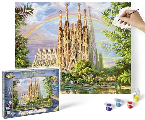 Schipper Malen nach Zahlen – Sagrada Familia 40 x 50 cm - Schreibutensilien - Vollständiges Set mit 36 Acrylfarben und Pinsel, ideal für Hobbymaler und Anfänger, um ein beeindruckendes Kunstwerk zu schaffen.