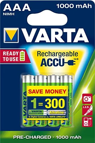 Varta 56763 AAA Micro Akku (1000 mAh) - 4er Blister - Akku-Packs für Blitze, langlebige 1000 mAh Kapazität für zuverlässige Energieversorgung Ihrer Geräte