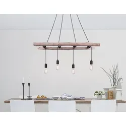 Rustikale LED 4er Balkenpendelleuchte mit Holzbalken - Lampen für kreative Lichtgestaltung, 4-flammige Hängelampe mit individuellem Höhenanpassung und dimmbaren E27 LED Leuchtmitteln für warmes Licht.