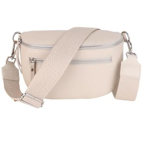 MIRROSI® Damen Bauchtasche Umhängetasche - Echtleder Made in Italy - Umhängetaschen aus hochwertigem italienischem Leder, inklusive zwei stylischen Wechselgurten für vielseitige Tragemöglichkeiten und ein angenehmes Tragegefühl.