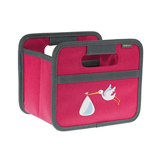 meori Faltbox Mini in Pink mit Motiv Storch – Kleine Klappbox mit Griffen – Geschenkidee und Allzweck Aufbewahrungslösung - A100499 - 16,5 x 12,5 x 14 cm