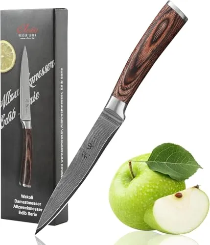 Wakoli Spickmesser EDIB Damast Allzweckmesser 12,5cm - Küchenmesser mit 12,5cm Klinge aus 67 Lagen Damaststahl und VG10 Kern, ergonomischer Pakkaholzgriff für optimale Handhabung, ideal für präzises Schneiden.