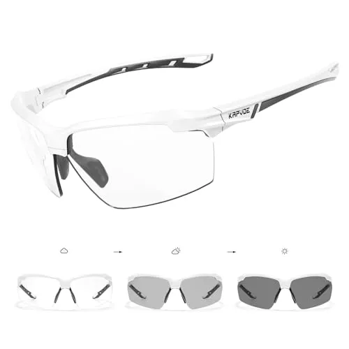 KAPVOE Photochromatische Selbsttönend Fahrradbrille Herren Damen Sportsonnenbrille Klar Radsportbrille Radfahren MTB Radbrille Laufen Volleyball Tennis Autofahren Softball Bergsteigen Golf Wandern 05