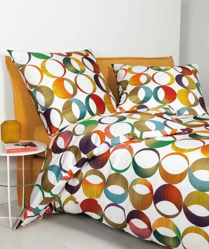 Janine Modern Art Mako-Satin Bettwäsche 135x200 - Retro Spiralen Kreise - 2-teilige Bettwäsche aus 100% Baumwolle, mit buntem Retro-Motiv. Hochwertiger Mako-Satin sorgt für ein angenehmes Schlafgefühl und verleiht Ihrem Schlafzimmer einen modernen Look.