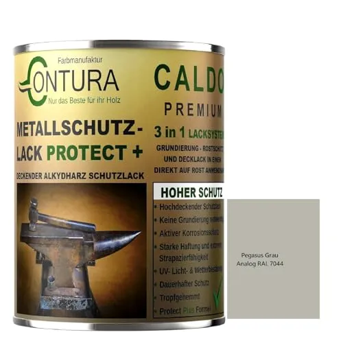 Contura 3in1 Rostschutzfarbe Metallschutzlack Seidenmatt RAL Metall Lack Farbe Grundierung (RAL 7044 (Intern: Pegasus Grau), 500ml.)